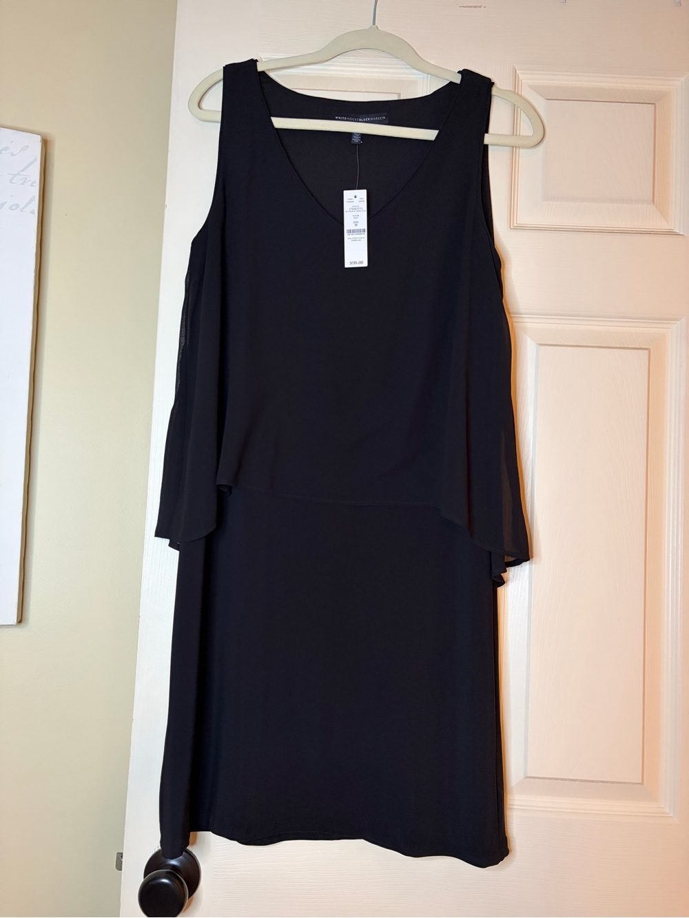 White House Black Market Black Sleeveless V-Neck Layered Shift Dress
